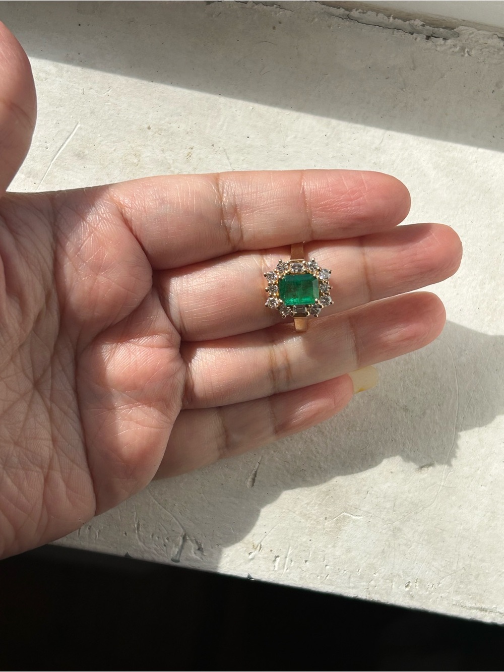 Emerald Green Halo Cocktail Ring - Gold Tone